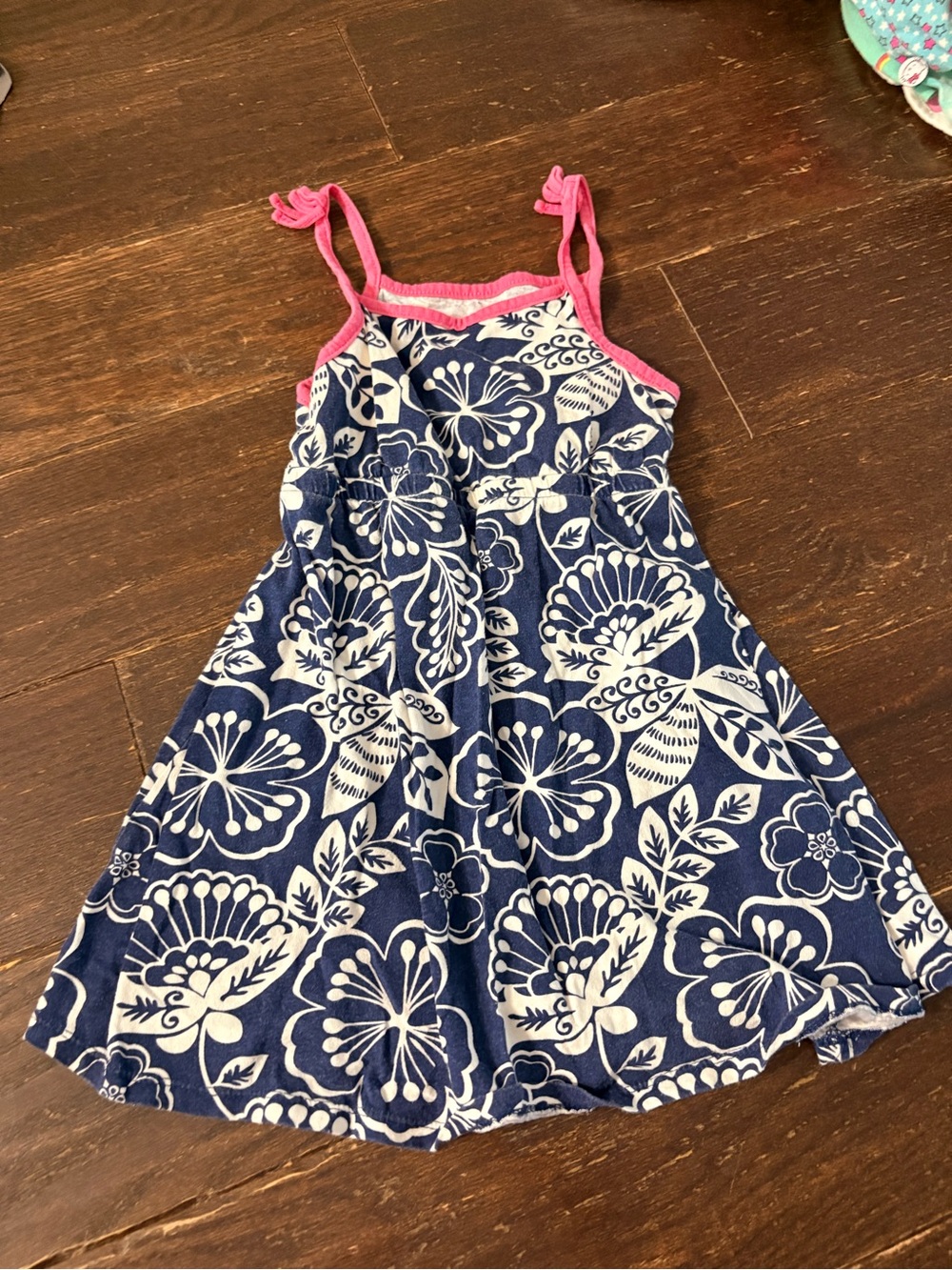 Old Navy Navy and White Floral Sundress with Pink Trim